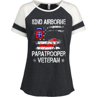 82nd Airborne Paratrooper Veteran Flag, Veterans Day Enza Ladies Jersey Colorblock Tee