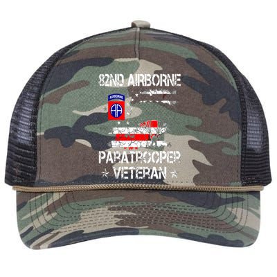 82nd Airborne Paratrooper Veteran Flag, Veterans Day Retro Rope Trucker Hat Cap