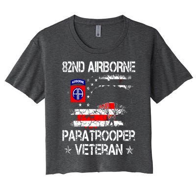 82nd Airborne Paratrooper Veteran Flag, Veterans Day Women's Crop Top Tee