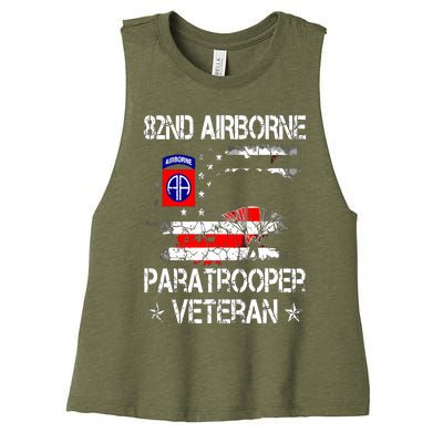 82nd Airborne Paratrooper Veteran Flag, Veterans Day Women's Racerback Cropped Tank