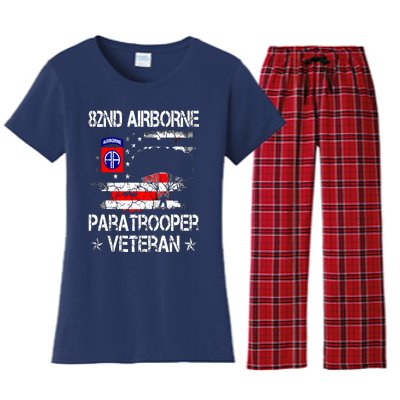 82nd Airborne Paratrooper Veteran Flag, Veterans Day Women's Flannel Pajama Set