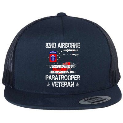 82nd Airborne Paratrooper Veteran Flag, Veterans Day Flat Bill Trucker Hat