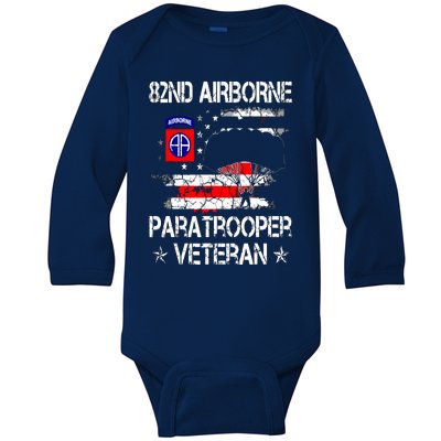 82nd Airborne Paratrooper Veteran Flag, Veterans Day Baby Long Sleeve Bodysuit