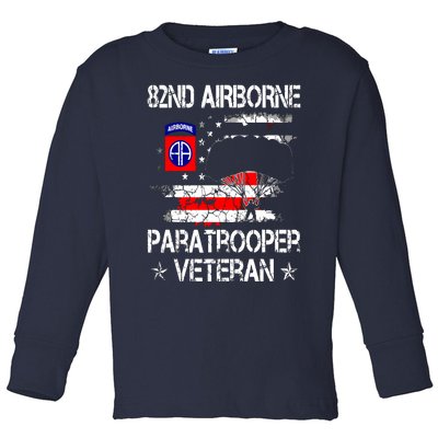 82nd Airborne Paratrooper Veteran Flag, Veterans Day Toddler Long Sleeve Shirt