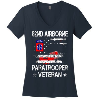 82nd Airborne Paratrooper Veteran Flag, Veterans Day Women's V-Neck T-Shirt