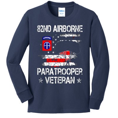 82nd Airborne Paratrooper Veteran Flag, Veterans Day Kids Long Sleeve Shirt