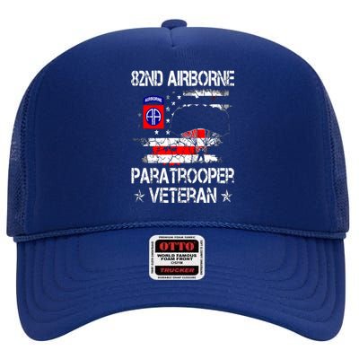 82nd Airborne Paratrooper Veteran Flag, Veterans Day High Crown Mesh Back Trucker Hat