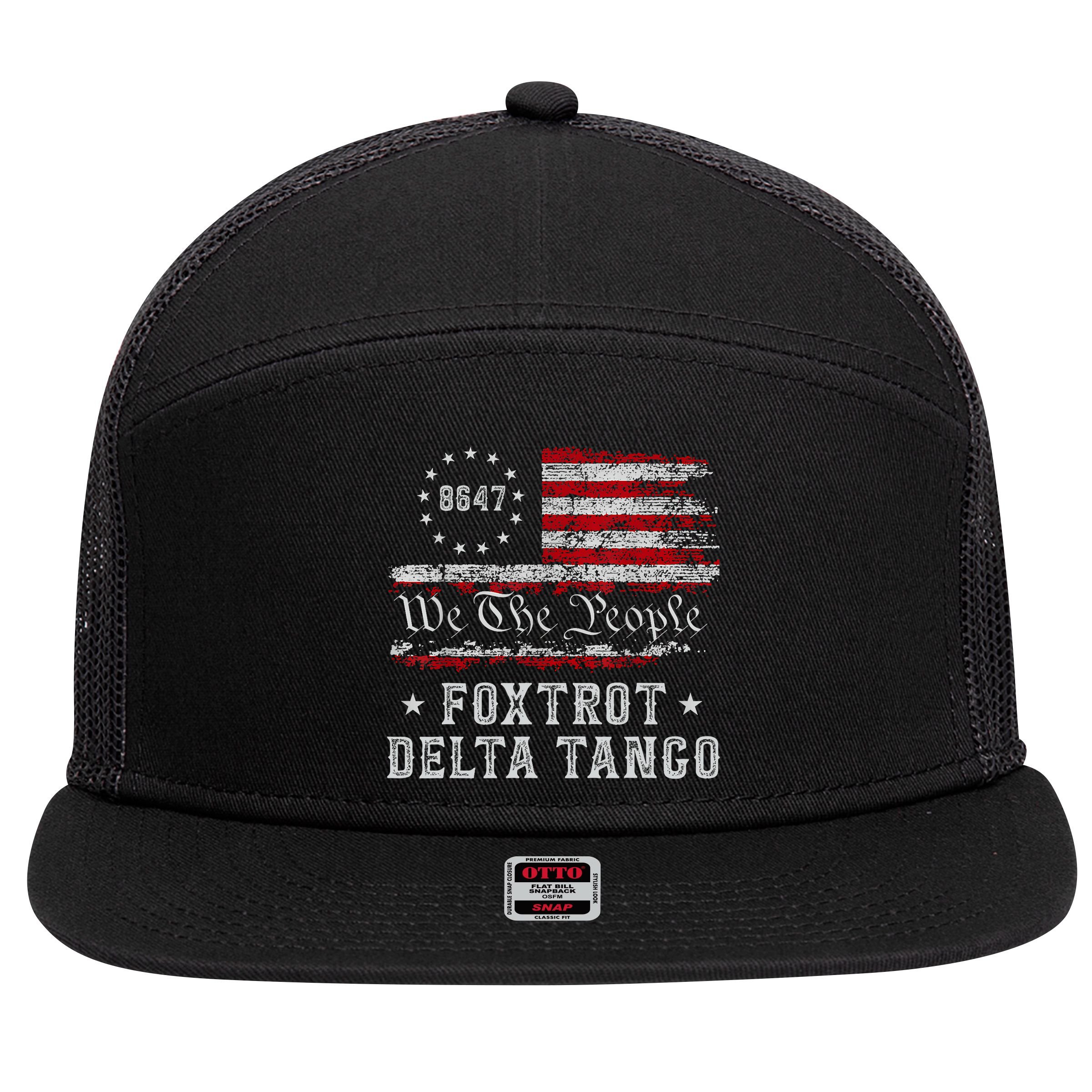 8647 Anti Trump Foxtrots Deltas Tangos Impeach 47 86 47 Flag 7 Panel Mesh Trucker Snapback Hat