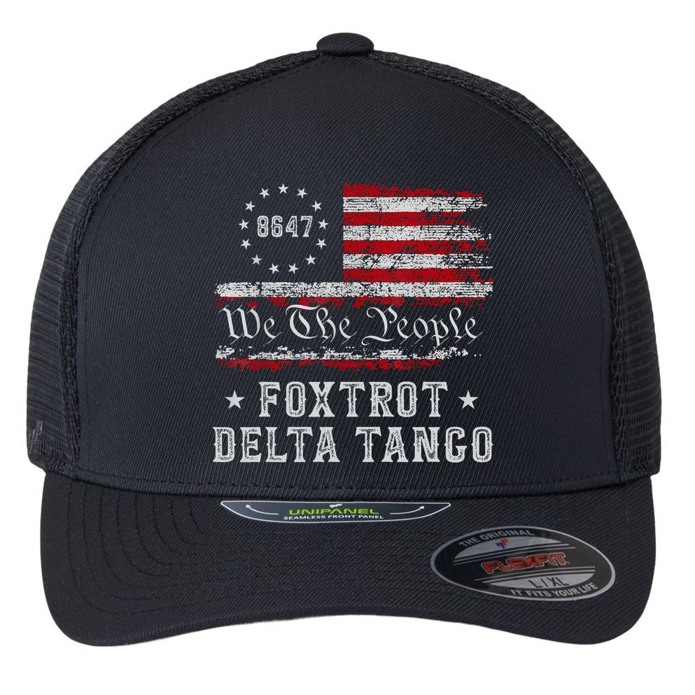 8647 Anti Trump Foxtrots Deltas Tangos Impeach 47 86 47 Flag Flexfit Unipanel Trucker Cap