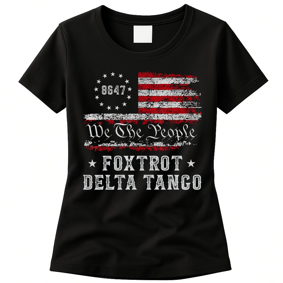 8647 Anti Trump Foxtrots Deltas Tangos Impeach 47 86 47 Flag Womens T-Shirt