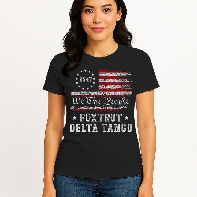 8647 Anti Trump Foxtrots Deltas Tangos Impeach 47 86 47 Flag Womens T-Shirt