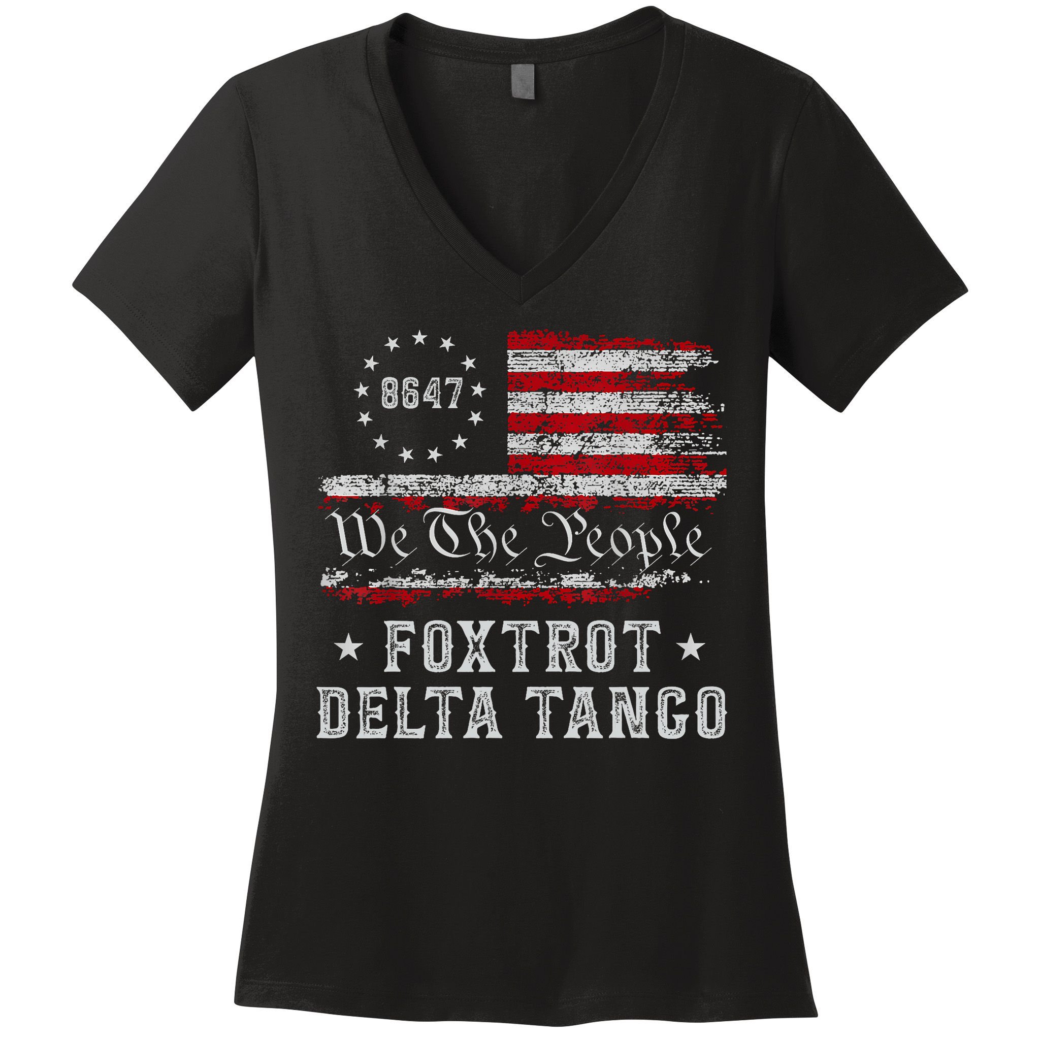 8647 Anti Trump Foxtrots Deltas Tangos Impeach 47 86 47 Flag Women's V-Neck T-Shirt