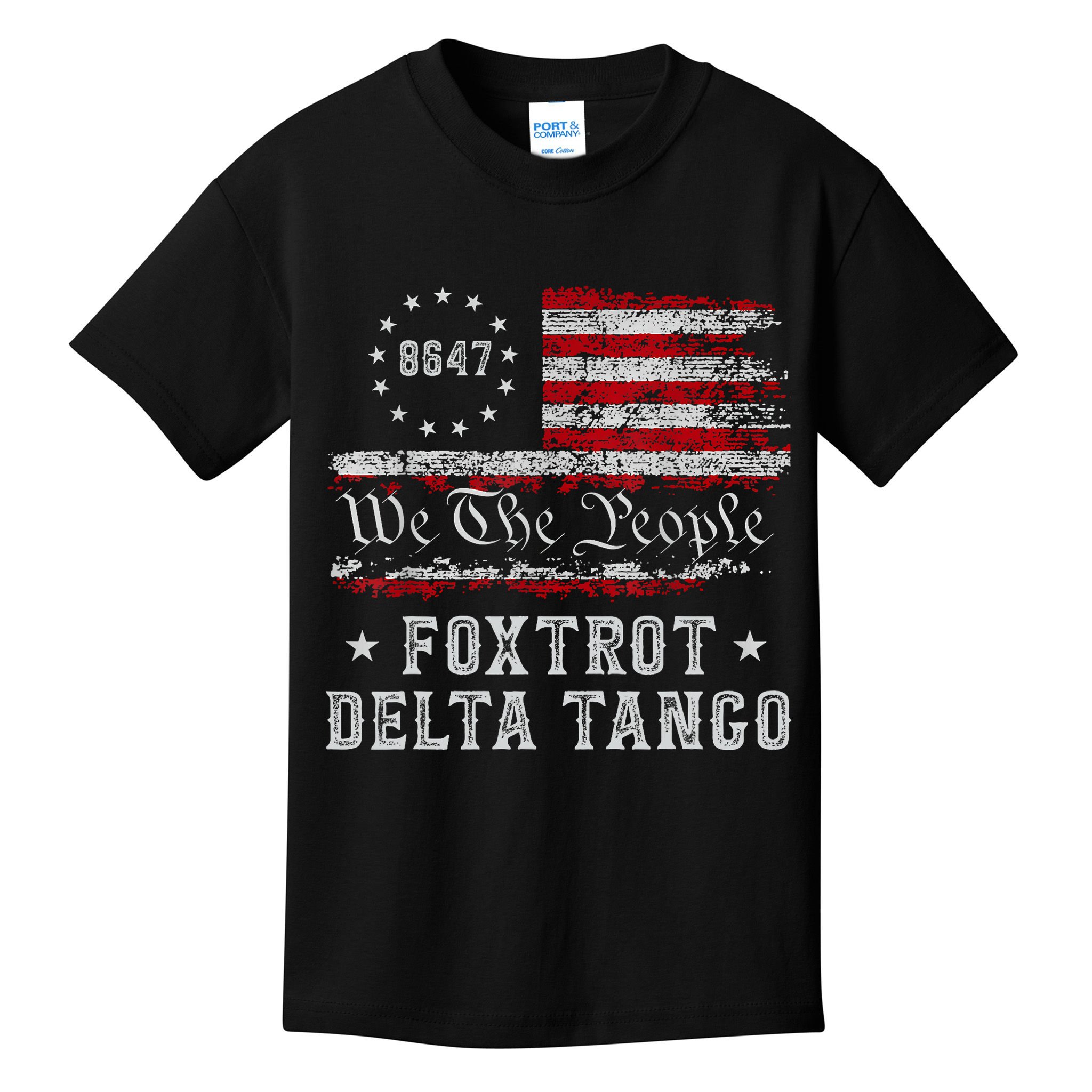 8647 Anti Trump Foxtrots Deltas Tangos Impeach 47 86 47 Flag Kids T-Shirt