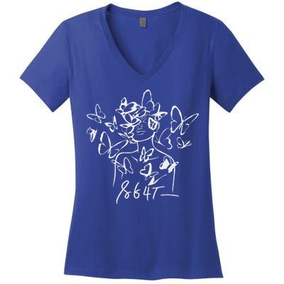 8647 Anti Trump Floral Resist 86 47 Impeach Trump Impeach 47 Women's V-Neck T-Shirt