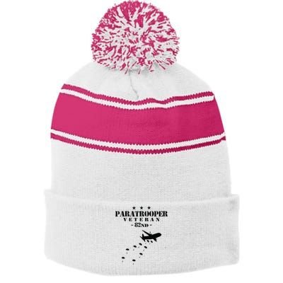 82nd Airborne Veteran Paratrooper Stripe Pom Pom Beanie