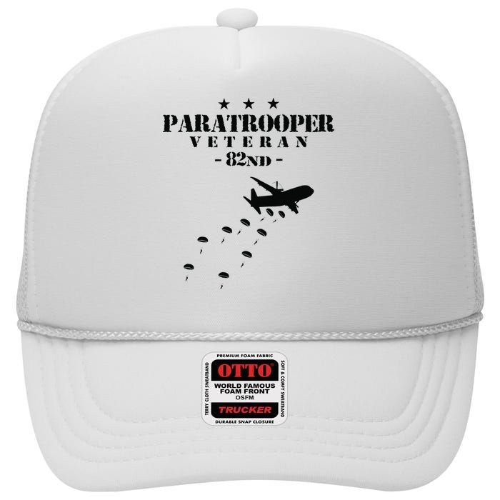 82nd Airborne Veteran Paratrooper High Crown Mesh Back Trucker Hat