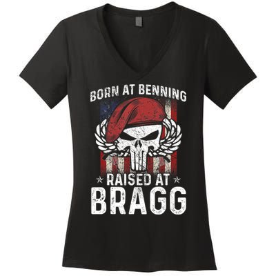 82nd Airborne Veteran Born At Ft Benning Raised Fort Bragg Women's V-Neck T-Shirt