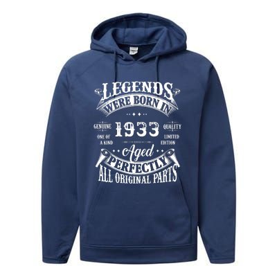 89 Birthday 1933 Gift Vintage 89 Birthday Performance Fleece Hoodie