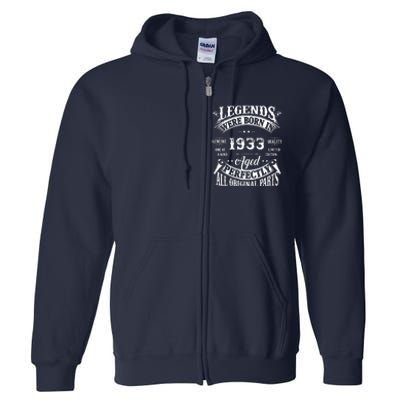 89 Birthday 1933 Gift Vintage 89 Birthday Full Zip Hoodie