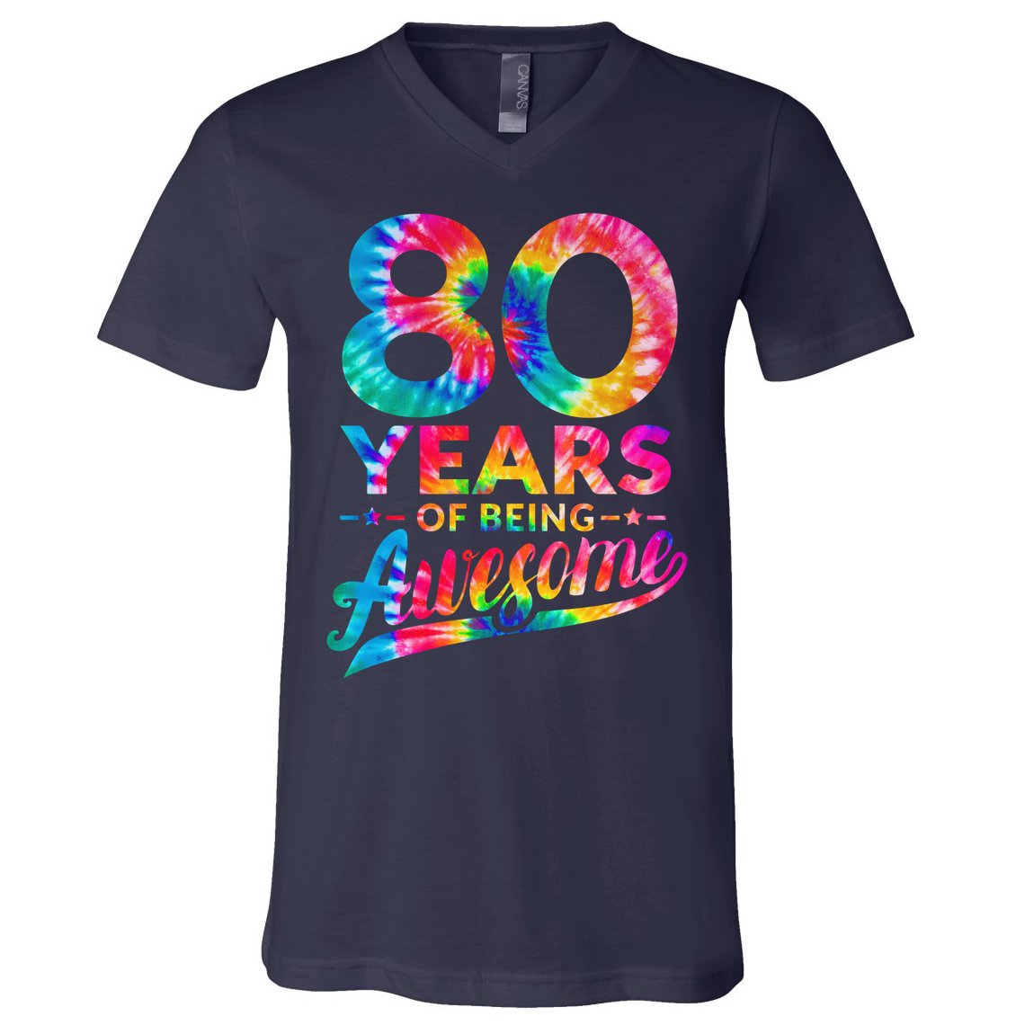 80th Birthday 80 Years Old Tie Dye Awesome V-Neck T-Shirt