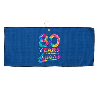 80th Birthday 80 Years Old Tie Dye Awesome Large Microfiber Waffle Golf Towel