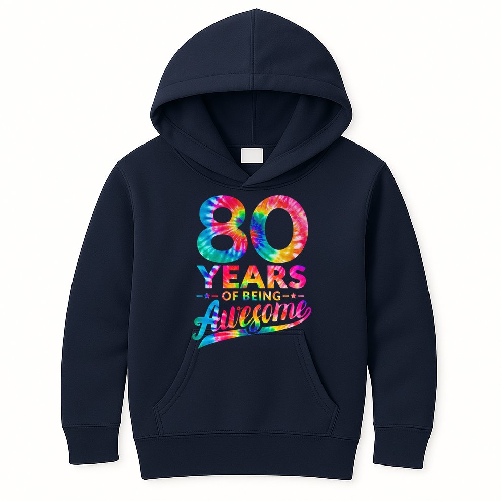 80th Birthday 80 Years Old Tie Dye Awesome Kids Hoodie