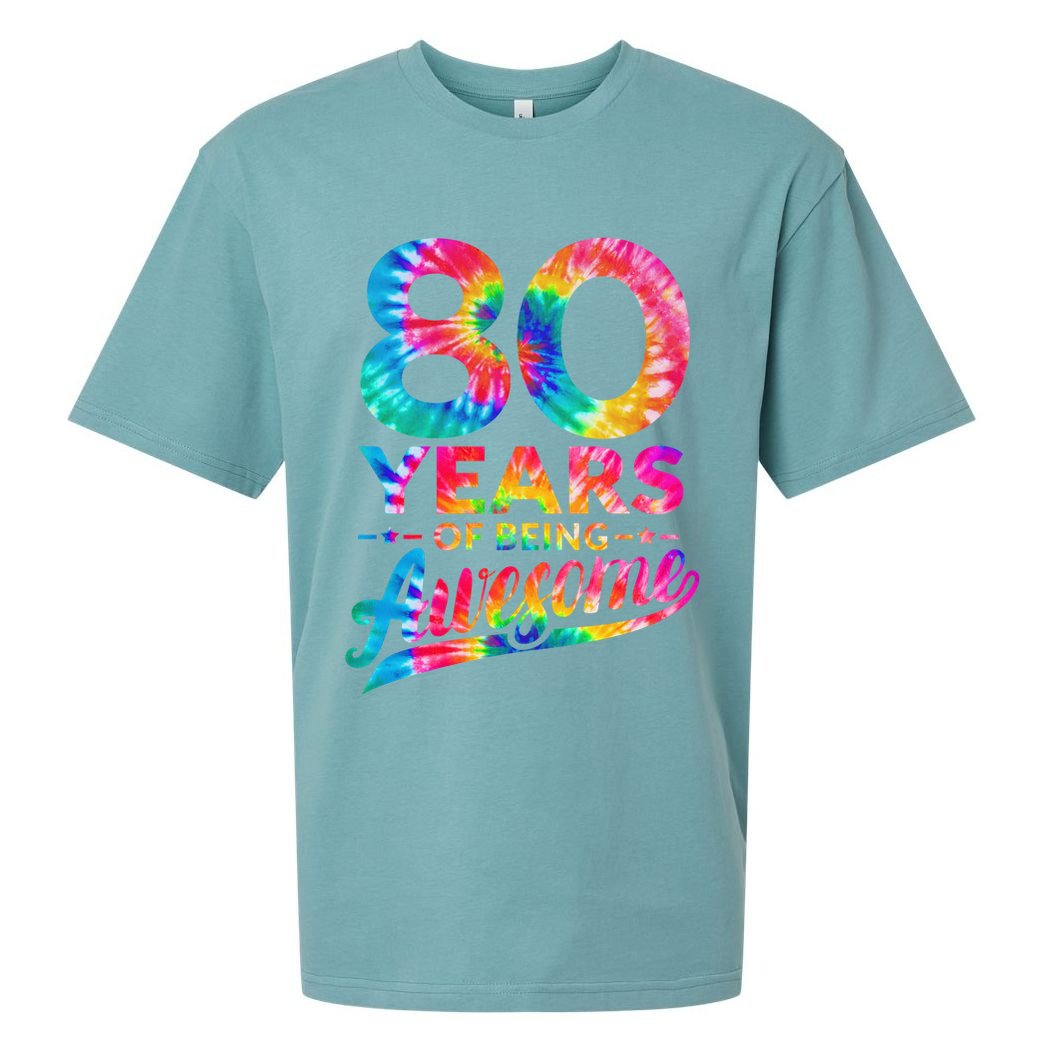 80th Birthday 80 Years Old Tie Dye Awesome Sueded Cloud Jersey T-Shirt