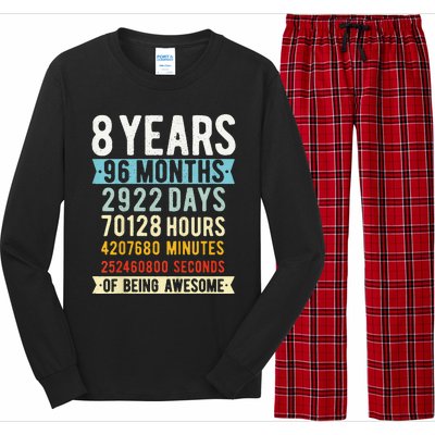 8th Birthday 8 Years Old Vintage Retro 96 Months Cute Long Sleeve Pajama Set