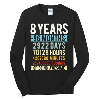 8th Birthday 8 Years Old Vintage Retro 96 Months Cute Tall Long Sleeve T-Shirt