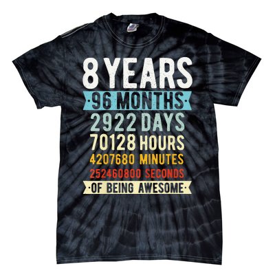 8th Birthday 8 Years Old Vintage Retro 96 Months Cute Tie-Dye T-Shirt