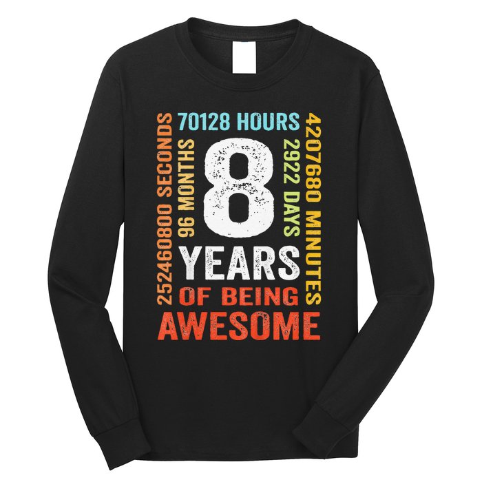 8th Birthday 8 Years Old Vintage Retro 96 Monthsss Long Sleeve Shirt