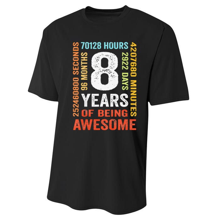 8th Birthday 8 Years Old Vintage Retro 96 Monthsss Performance Sprint T-Shirt