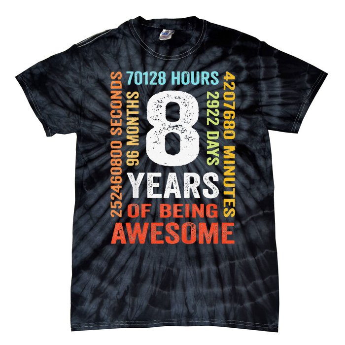 8th Birthday 8 Years Old Vintage Retro 96 Monthsss Tie-Dye T-Shirt