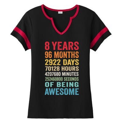 8th Birthday 8 Years Old Vintage Retro 96 Months Ladies Halftime Notch Neck Tee