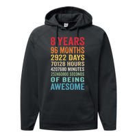 8th Birthday 8 Years Old Vintage Retro 96 Months Performance Fleece Hoodie