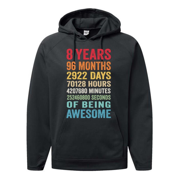 8th Birthday 8 Years Old Vintage Retro 96 Months Performance Fleece Hoodie