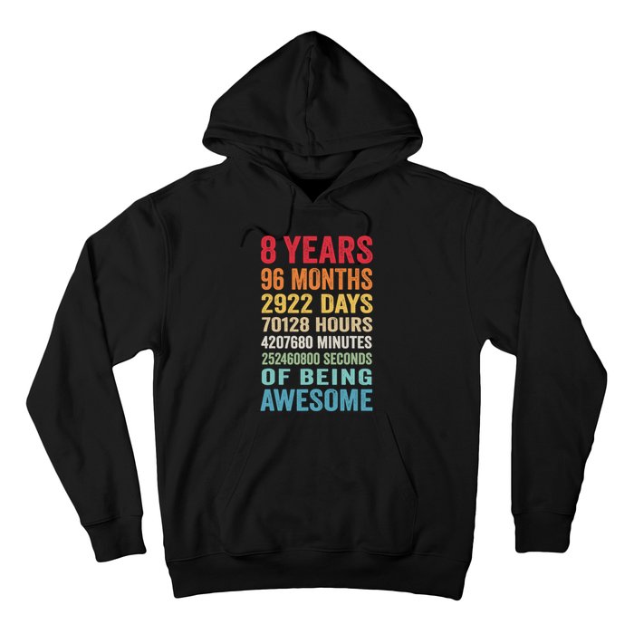 8th Birthday 8 Years Old Vintage Retro 96 Months Hoodie