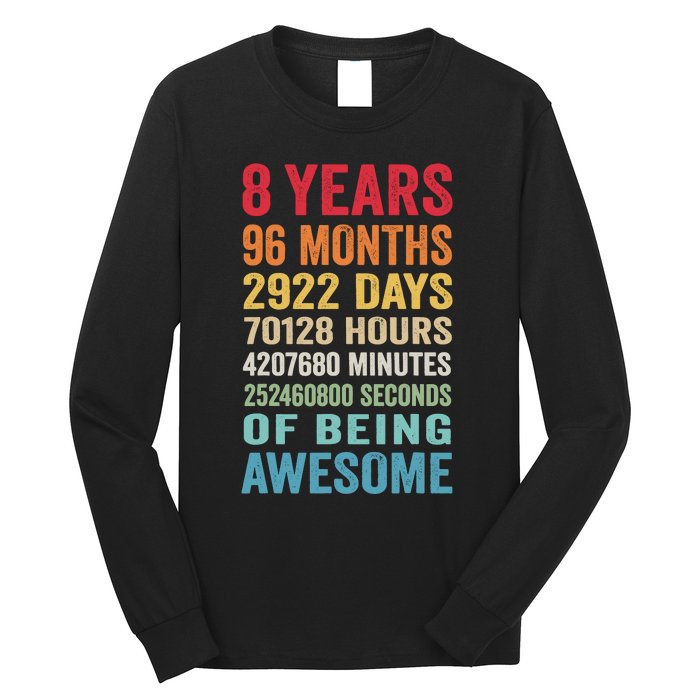 8th Birthday 8 Years Old Vintage Retro 96 Months Long Sleeve Shirt