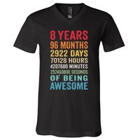 8th Birthday 8 Years Old Vintage Retro 96 Months V-Neck T-Shirt