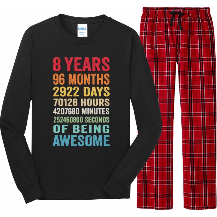 8th Birthday 8 Years Old Vintage Retro 96 Months Long Sleeve Pajama Set