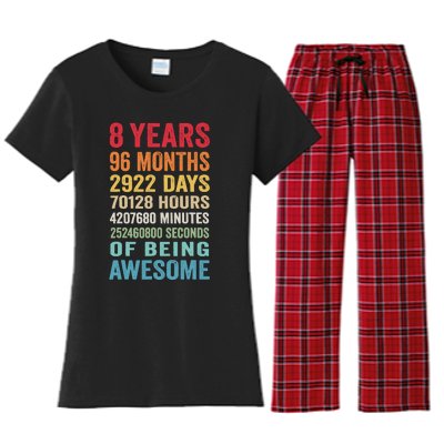 8th Birthday 8 Years Old Vintage Retro 96 Months Women's Flannel Pajama Set