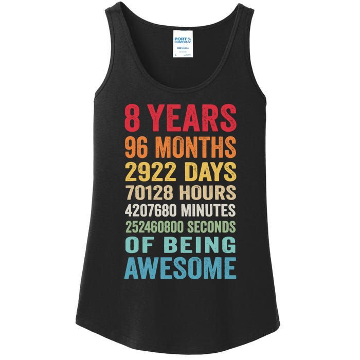 8th Birthday 8 Years Old Vintage Retro 96 Months Ladies Essential Tank