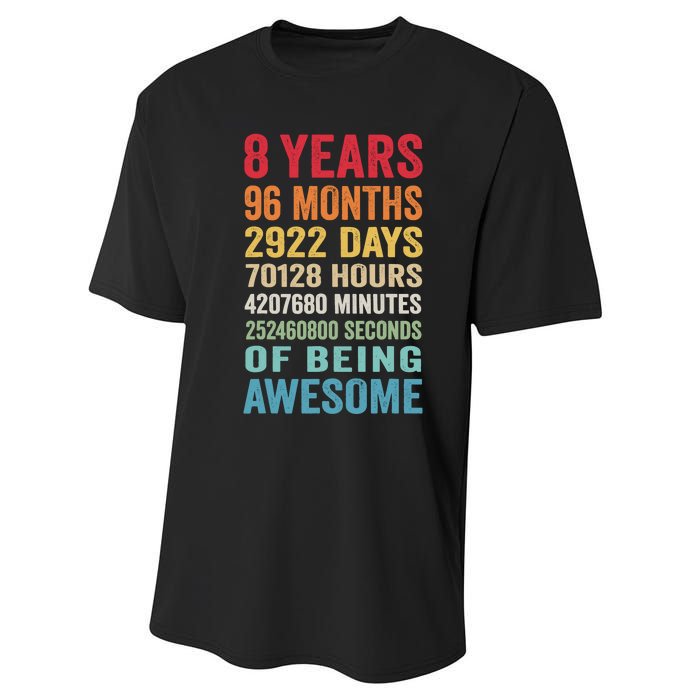 8th Birthday 8 Years Old Vintage Retro 96 Months Performance Sprint T-Shirt