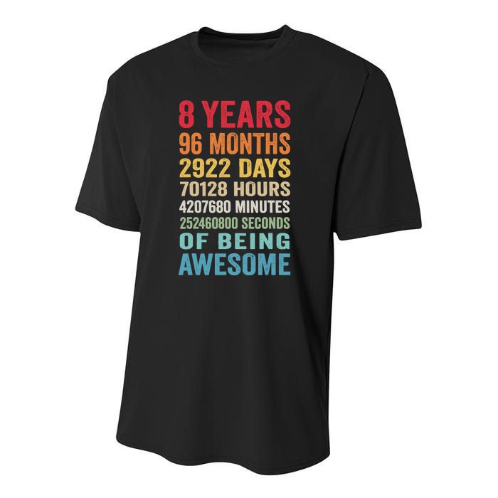 8th Birthday 8 Years Old Vintage Retro 96 Months Youth Performance Sprint T-Shirt