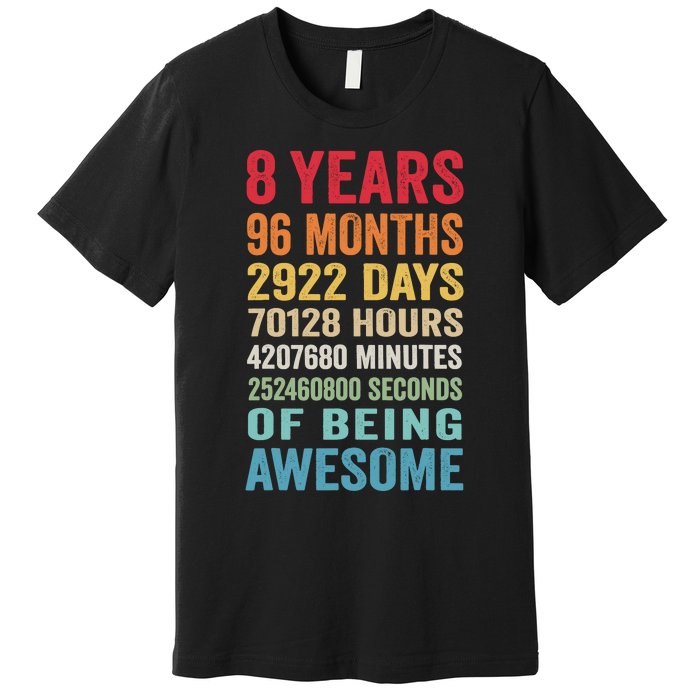 8th Birthday 8 Years Old Vintage Retro 96 Months Premium T-Shirt