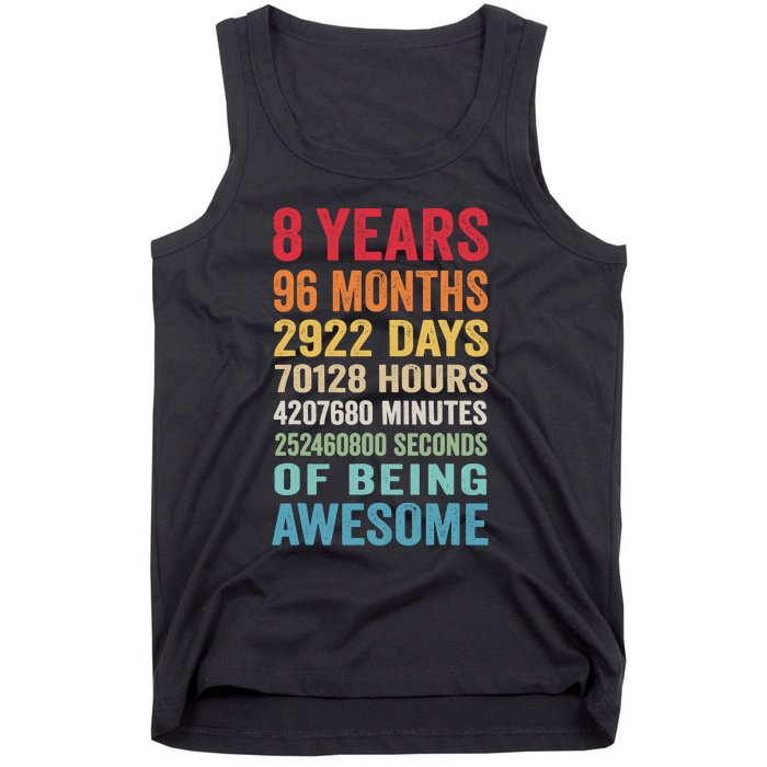 8th Birthday 8 Years Old Vintage Retro 96 Months Tank Top