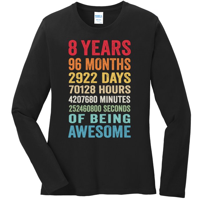 8th Birthday 8 Years Old Vintage Retro 96 Months Ladies Long Sleeve Shirt