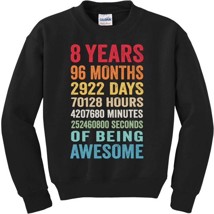 8th Birthday 8 Years Old Vintage Retro 96 Months Kids Sweatshirt