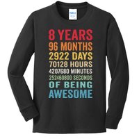 8th Birthday 8 Years Old Vintage Retro 96 Months Kids Long Sleeve Shirt