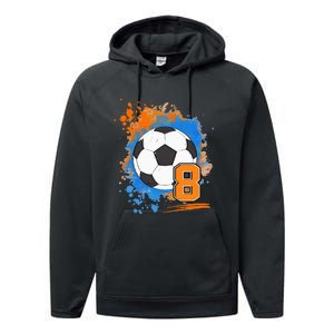 8th Birthday 8 Years Old Soccer Ball Performance Fleece Hoodie